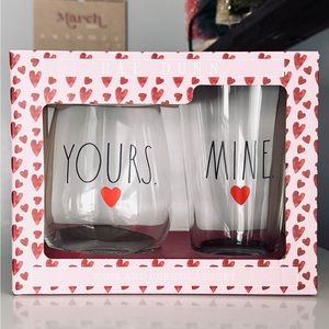 Rae Dunn by Magenta, Yours. and Mine. Wine & Beer Glass Set, New